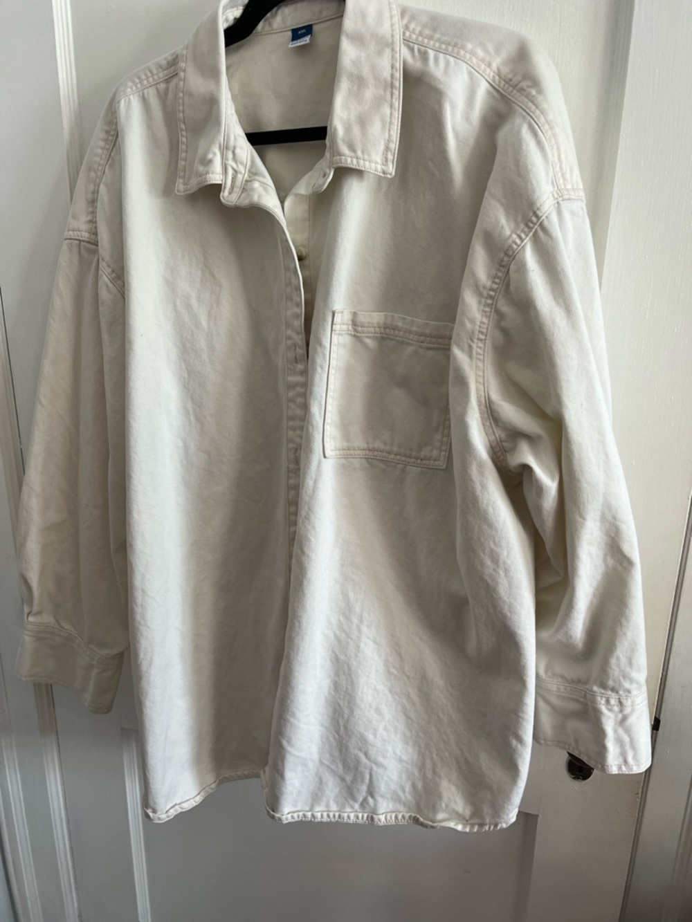 Old Navy Men's Cream Denim Oversized Button-Down Shirt XXL 100% Cotton